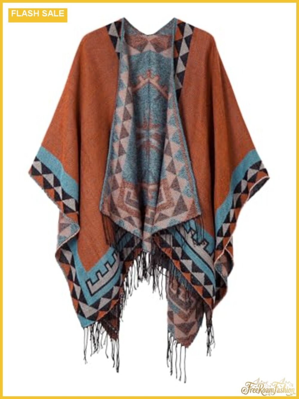 Open Front Poncho Shawl Wrap with Tassel Reversible Western